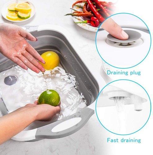 3 in 1 Multi functional Kitchen Foldable Cutting, Chopping Board, Collapsible Dish Tub
