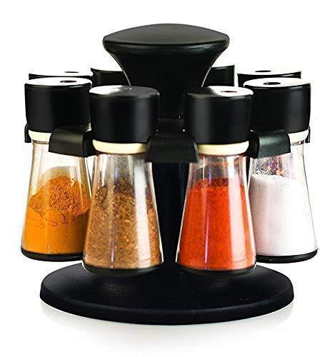 Premium 8 Piece Multipurpose Revolving Plastic Spice Storage Rack Jar Condiment Set