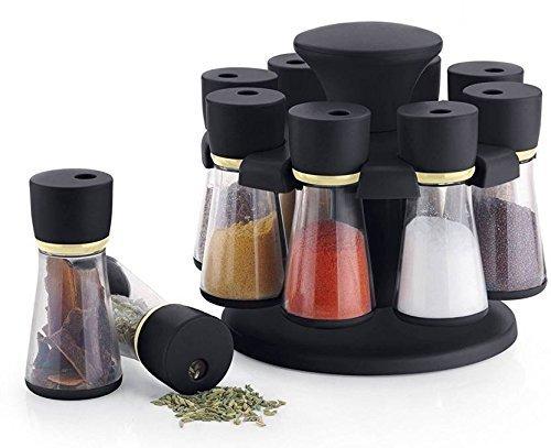 Premium 8 Piece Multipurpose Revolving Plastic Spice Storage Rack Jar Condiment Set