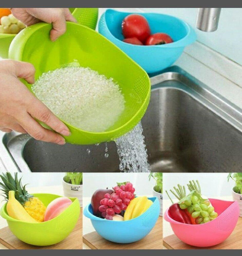Rice Bowl Plastic Fruit Bowl Thick Drain Basket with Handle