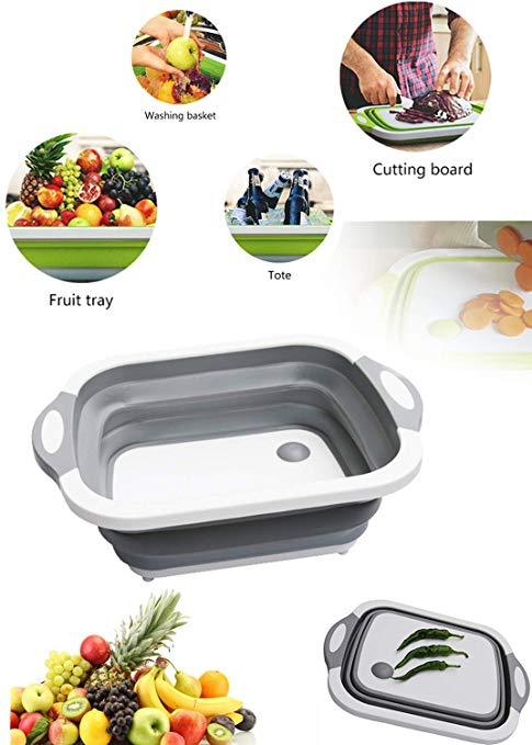 3 in 1 Multi functional Kitchen Foldable Cutting, Chopping Board, Collapsible Dish Tub