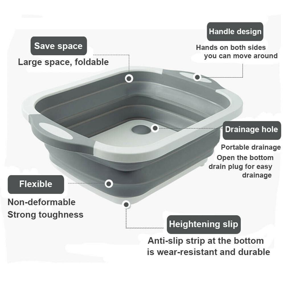 3 in 1 Multi functional Kitchen Foldable Cutting, Chopping Board, Collapsible Dish Tub