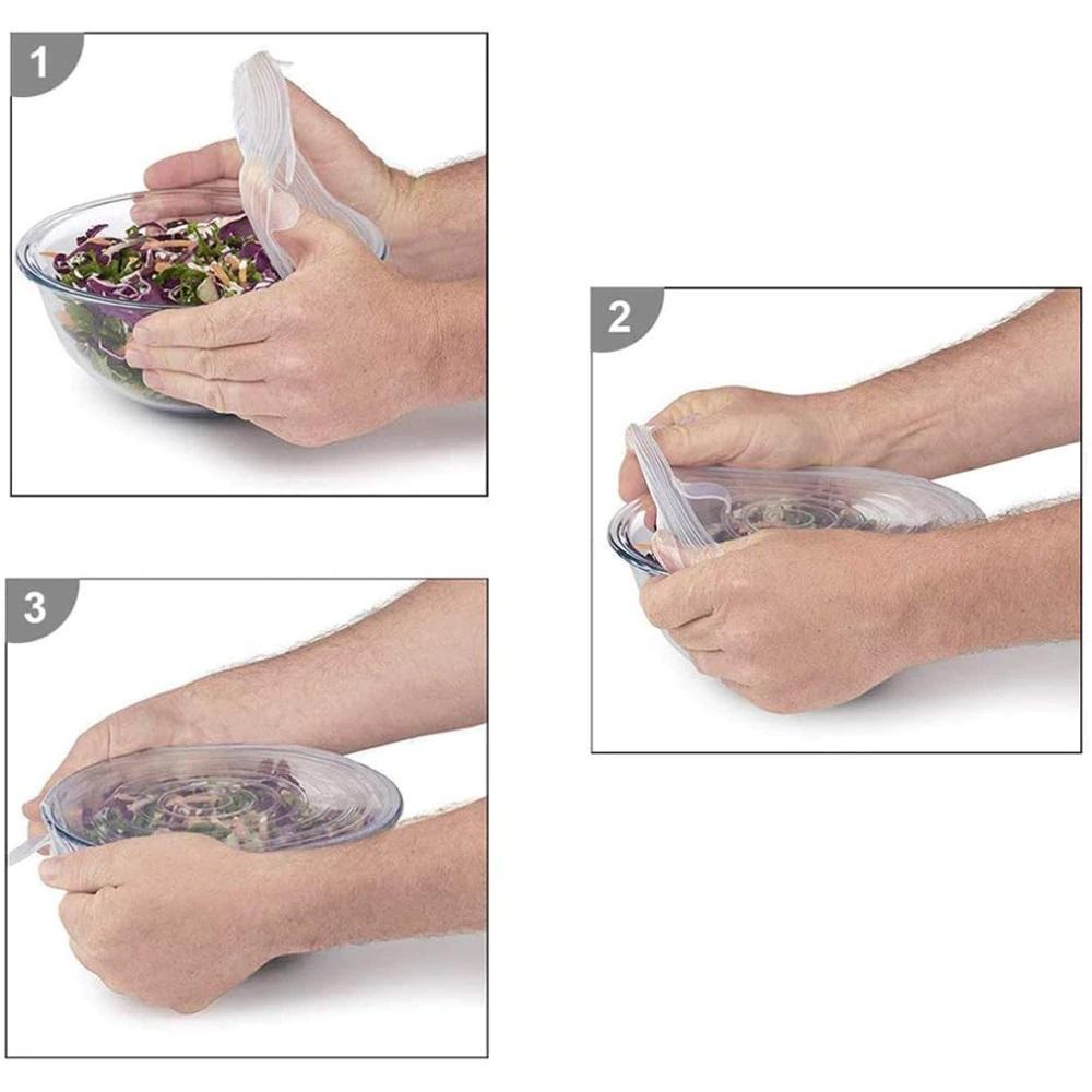 Premium Reusable Microwave/Dishwasher/Freezer Safe Silicone Stretch Lids ( PACK OF 6 )