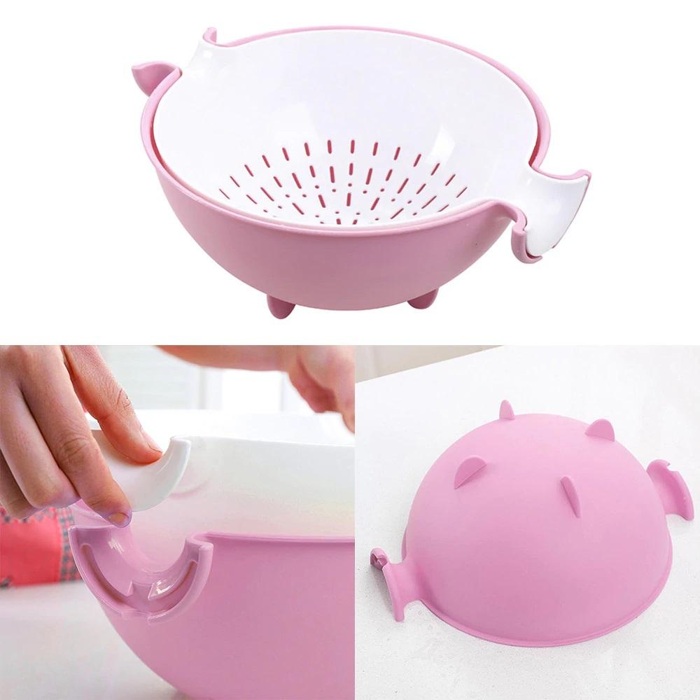 Double Drain Basket Bowl Rice Washing Kitchen Sink Strainer