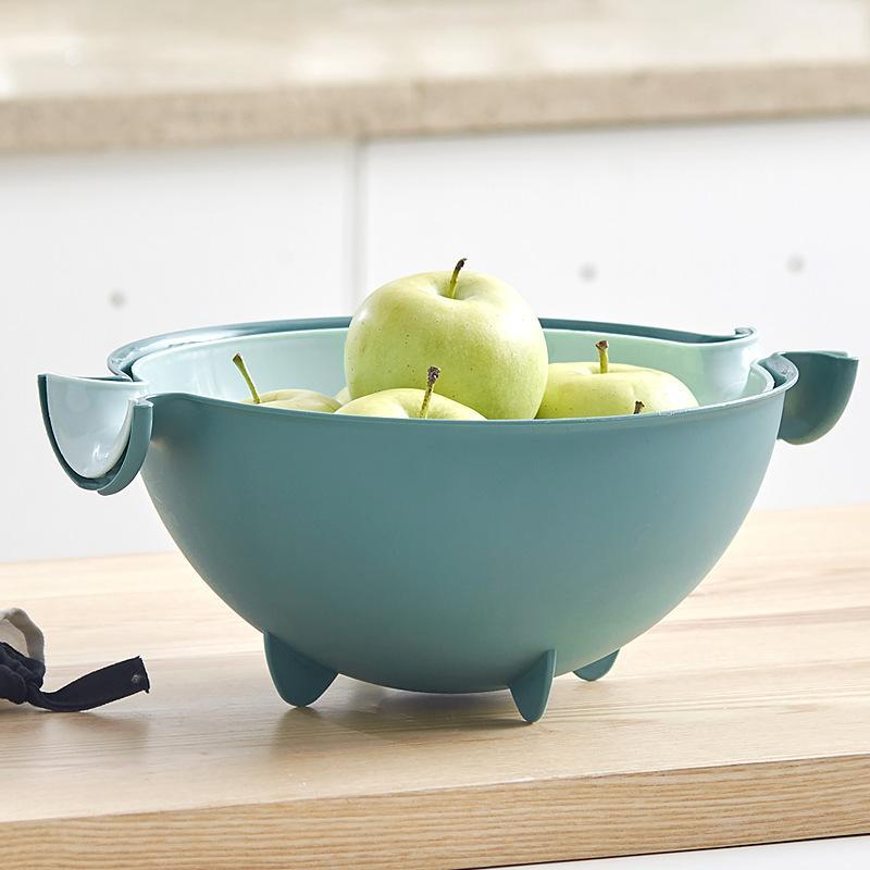 Double Drain Basket Bowl Rice Washing Kitchen Sink Strainer
