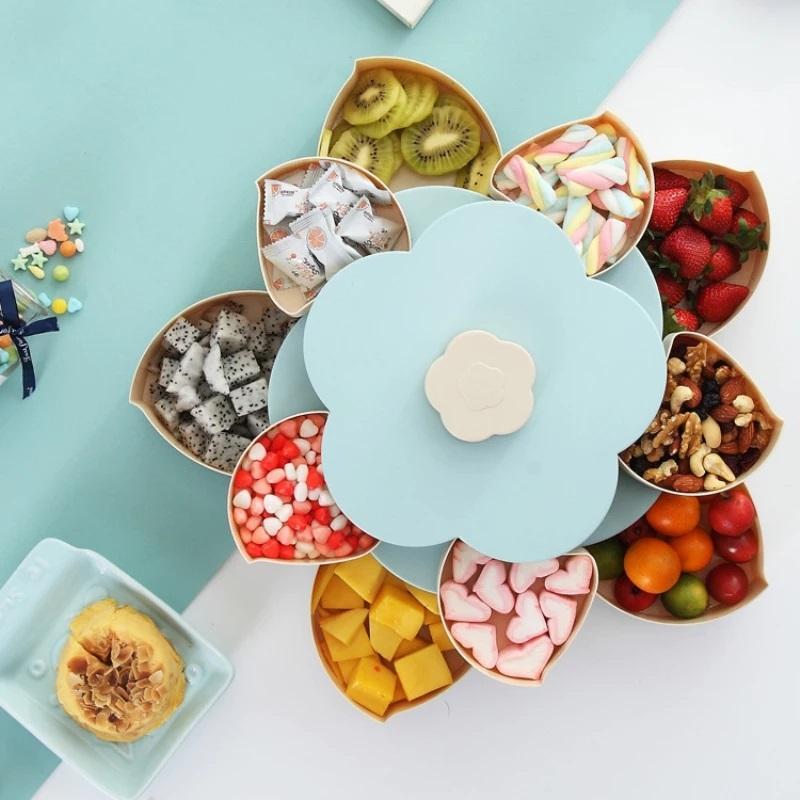 2 Layer 10 Grid Candy Storage Flower Shape Rotating Box